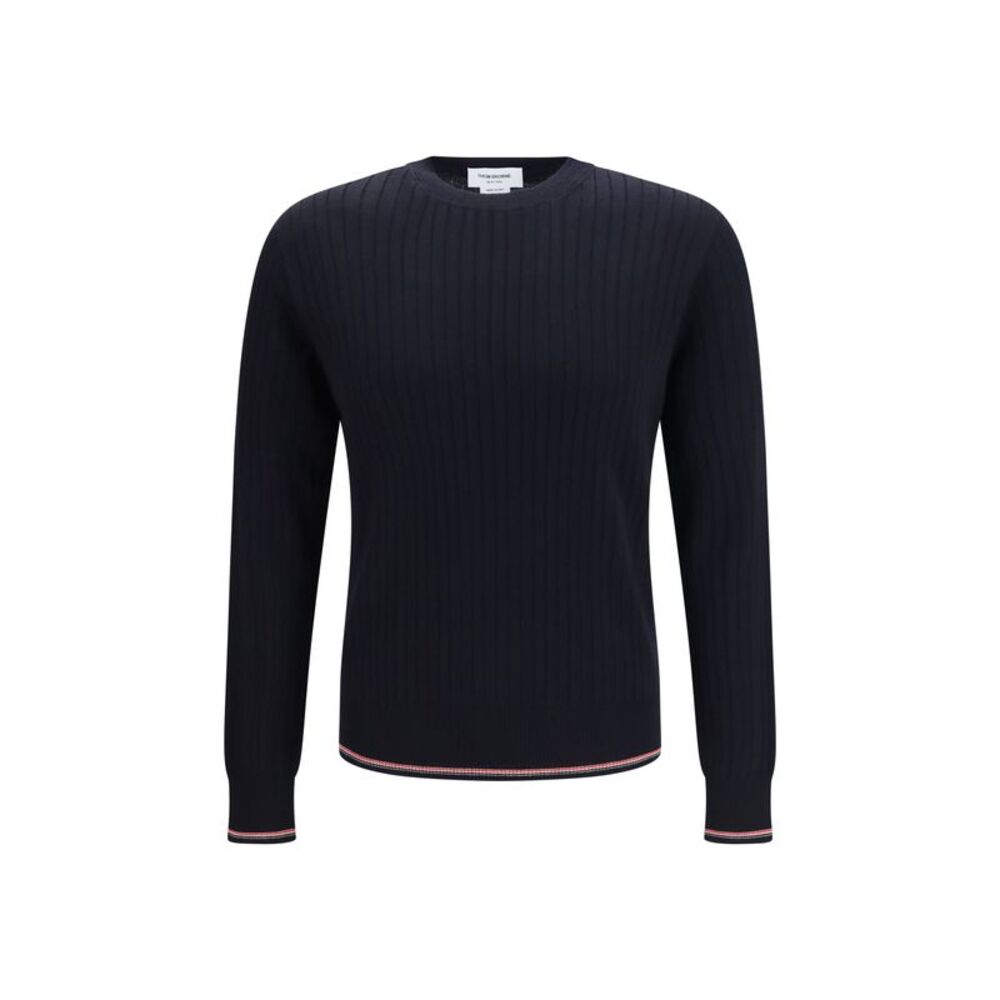 Thom Browne Men Crewneck Cotton Knit Sweater With 4-Bar Detail